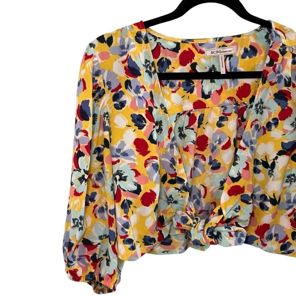 BCBGeneration Multicolor Floral Front Tie Blouse - Picture 2 of 4